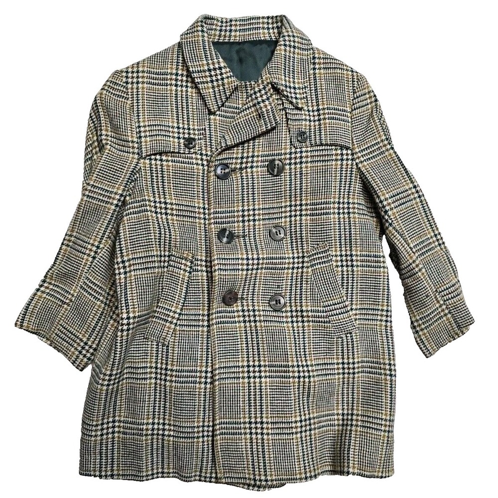 Vintage Plaid Overcoat 4-5 Biys Button Boys  Solitaire